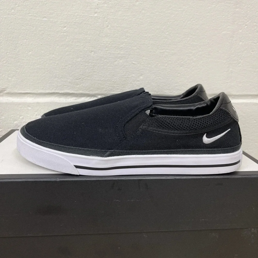 Nike‎ Court Vision Low Black Slip On Canvas Sneakers Shoes Men's Size 8